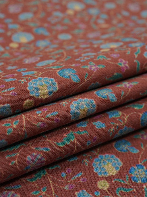 Хлопколен Чудный вьюнок цв.коричнево-красный, ш.1.5м, лен-20%, хлопок-80%, 170гр/м.кв - Купава фото 2