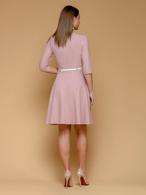Платье розовое с рукавами 3/4 и расклешенной юбкой - 1001dress фото 3