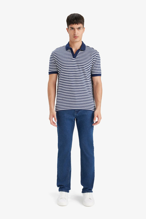 Regular Fit Polo Yaka K_sa Kollu _izgili Ti__rt - Defacto фото 2