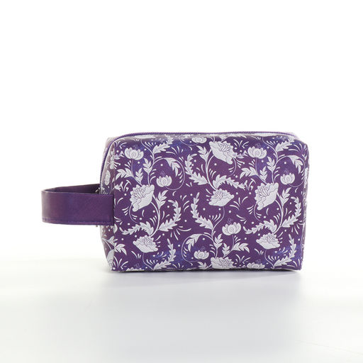 Косметичка на молнии женская, с рисунком Цветочный узор, фиолетовая - Simaland фото 2