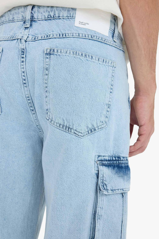 %100 Pamuk Relax Fit Rahat Kesim Geni_ Pa_a Kargo Cepli Jean Pantolon - Defacto фото 9