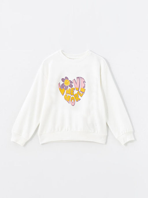 Bisiklet Yaka Bask?l? K?z ?ocuk Sweatshirt
