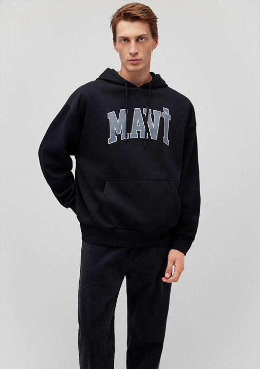 Mavi Logo Bask?l? Kapusonlu Siyah Sweatshirt  фото 2