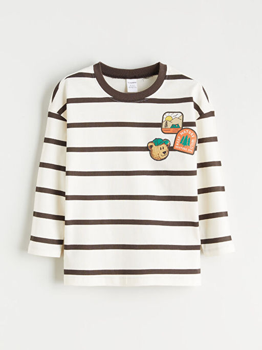 Bisiklet Yaka Bask?l? Uzun Kollu Erkek ?ocuk Ti??rt