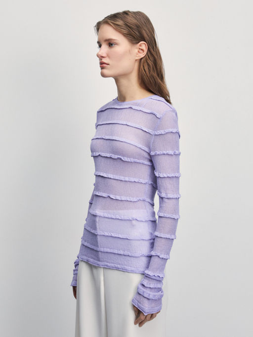 Трикотажный лонгслив с воланами из вискозы / Zarina  фото 5