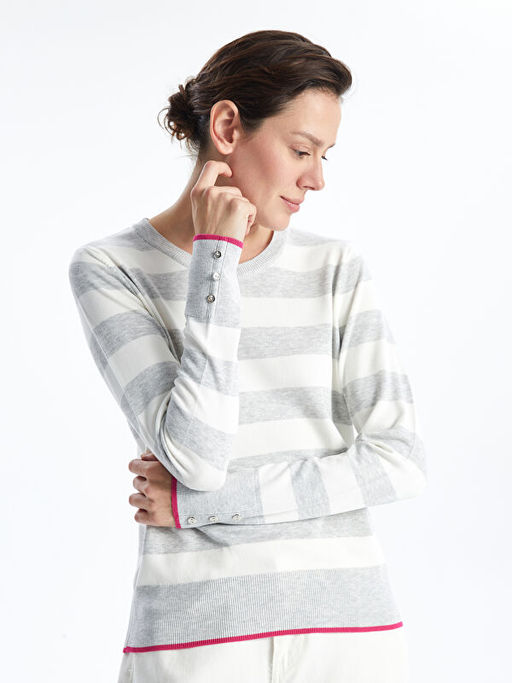 Bisiklet Yaka Renk Bloklu Kad?n Triko Kazak