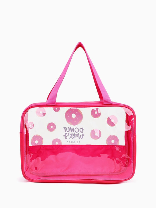 Косметичка на молнии для бассейна, большая, с ручками, с ярким принтом, малиновая