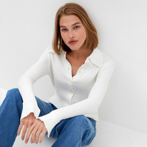 Джемпер женский на пуговицах MINAKU: Knitwear collection, белый, размер 42-44  фото 2