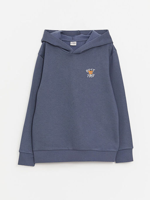 Bask?l? Uzun Kollu Erkek ?ocuk Hoodie
