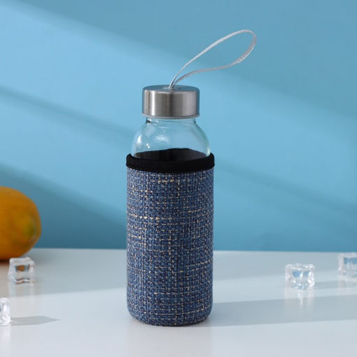 Бутылка для воды «Кантри», 300 мл, h=16.5 мл, в чехле, стекло, рисунок МИКС