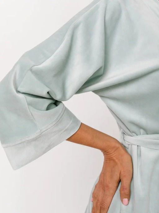 Пижама Кимоно+брюки из велюра OD-836-2 серо-зеленый