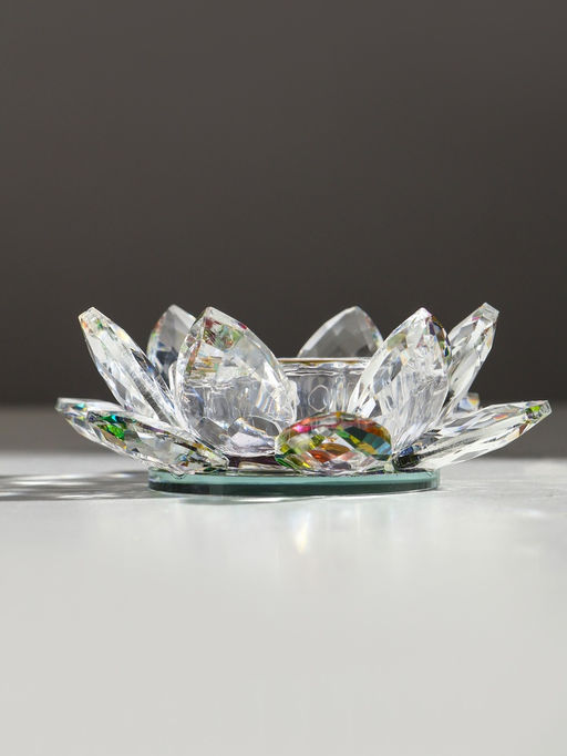 Стеклянный подсвечник на 1 свечу Лотос радужный, d=11.5 см