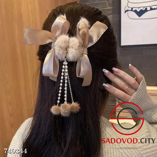 Крабик для волос с бантом и перламутровыми бусинами - Bruno фото 3