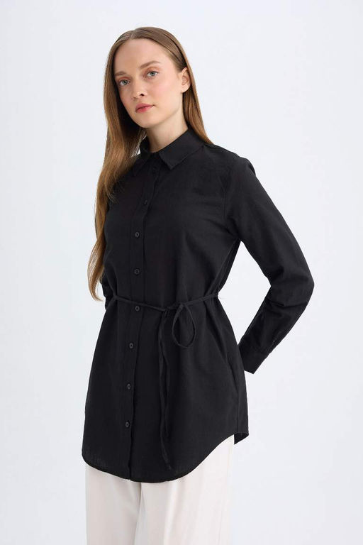 Рубашка-туника из поплина с длинными рукавами стандартного кроя - Defacto фото 3