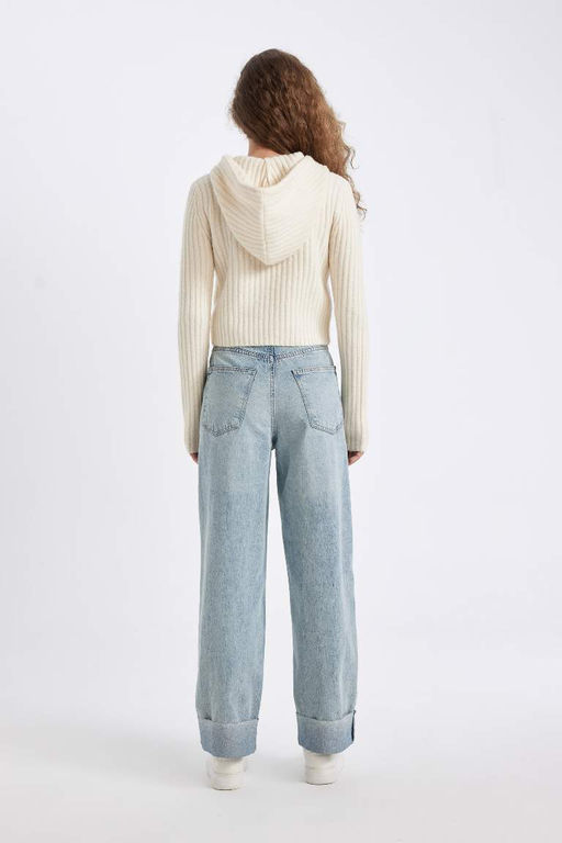 Мешковатые джинсовые брюки длиной до щиколотки с высокой талией и мешковатыми манжетами. - Defacto фото 7