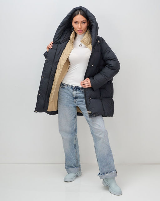 Куртка двубортная женская зимняя с капюшоном черного цвета 7736Ch Бренд: Visdeer  фото 19