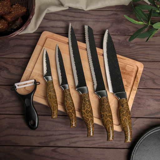 Набор кухонных принадлежностей «Хищник», лезвие 8,5 см, 12,5 см, 17 см, 20 см, 20 см, керамическая овощечистка