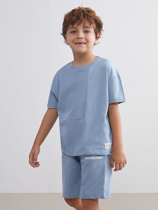 Bisiklet Yaka Bask?l? Erkek ?ocuk Ti??rt ve ?ort 2li