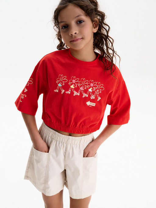 PELICAN, футболка-топ для девочек, Красный