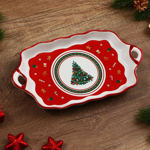 Блюдо новогоднее «Пряничные человечки», 23×13×2.5 см, ручная работа