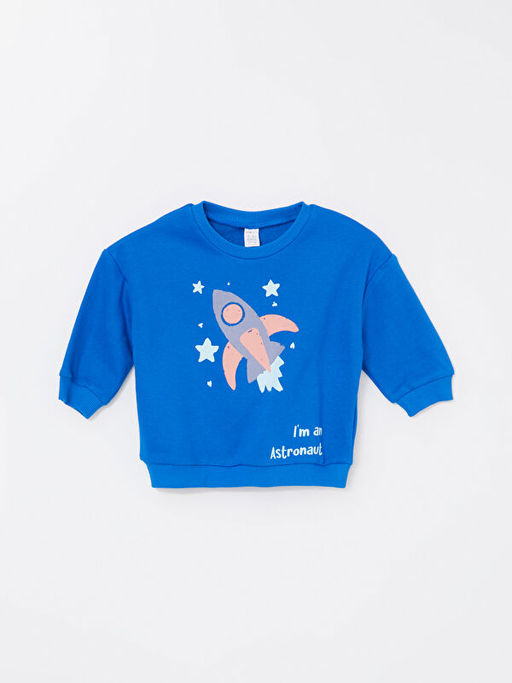 Bisiklet Yaka Uzun Kollu Bask?l? Erkek Bebek Sweatshirt