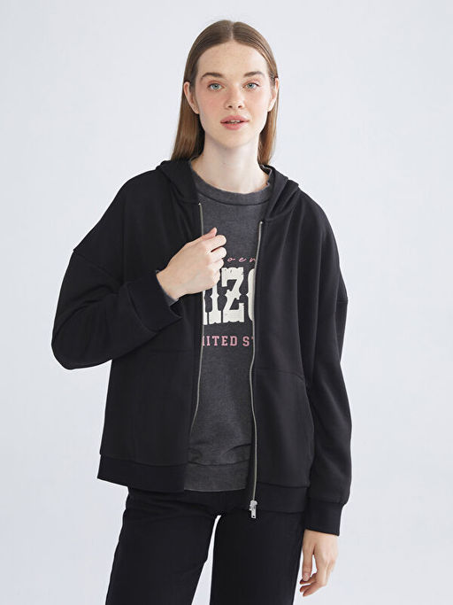 Kap??onlu Kad?n Fermuarl? Sweatshirt