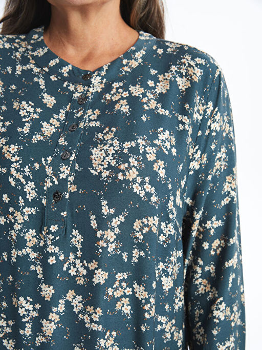 Bisiklet Yaka ?i?ekli Uzun Kollu Elbise