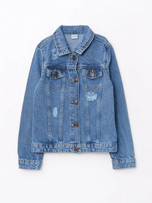 G?mlek Yaka K?z ?ocuk Jean Ceket
