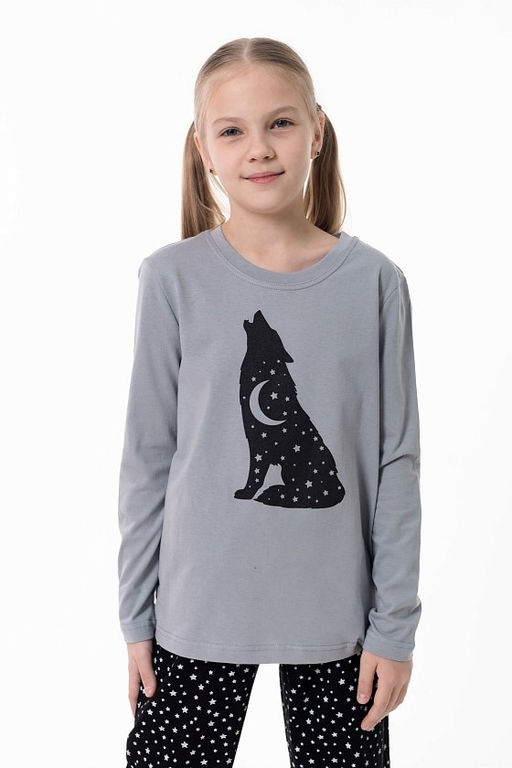 Пижама футболка с длинным рукавом и брюки М225116Псч серый/черный - Елена фото 4