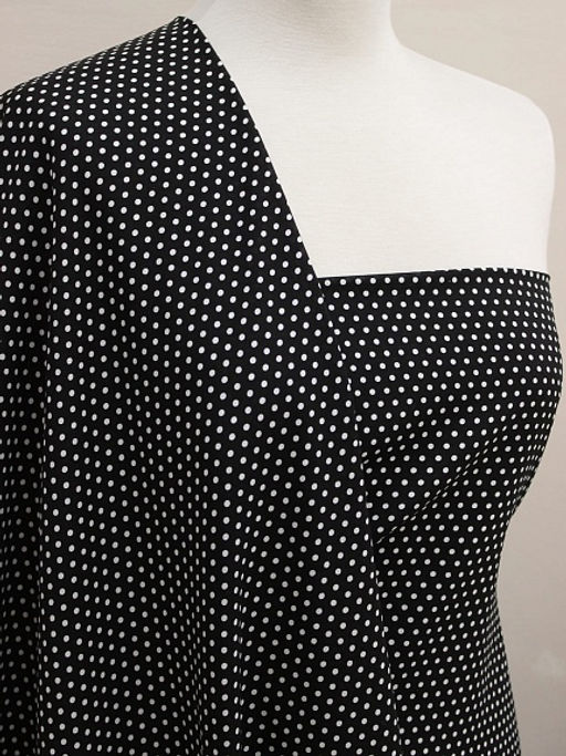 Штапель Белый горох (3мм) цв.черный, ш.1.44м, вискоза-100%, 90гр/м.кв - Купава фото 3