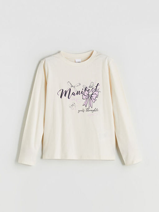 Bisiklet Yaka Uzun Kollu Bask?l? K?z ?ocuk Ti??rt