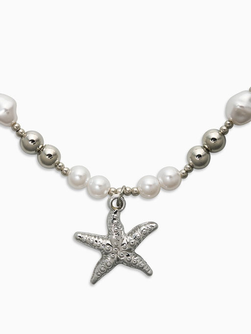 Кулон на жемчужных бусах «Морская звезда», 55 см, белый в серебре