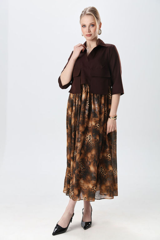 Платье NIKVA н514-5 шоколад и кофейный леопард  фото 10