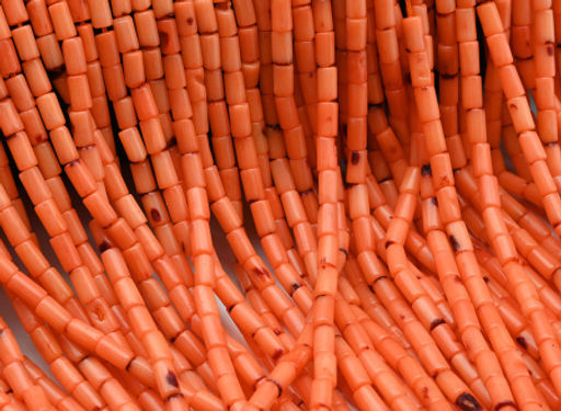 Бусины коралл натуральный цилиндр 3*5мм цвет оранжевый, 38см, 74 бусины