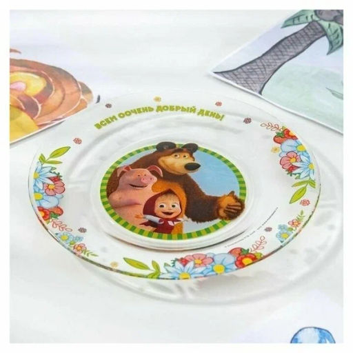 Набор Маша и Медведь. Добрый день 3 пр.: круж 250 мл, сал. 13 см, тар. 19,5 см в под.уп. ММН3-1 /МФК/  фото 4