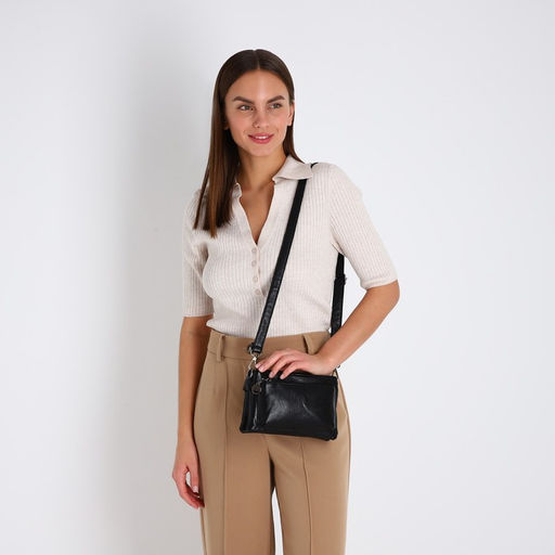 Сумка женская кросс-боди на молнии, 20.5×2×13 см, чёрная