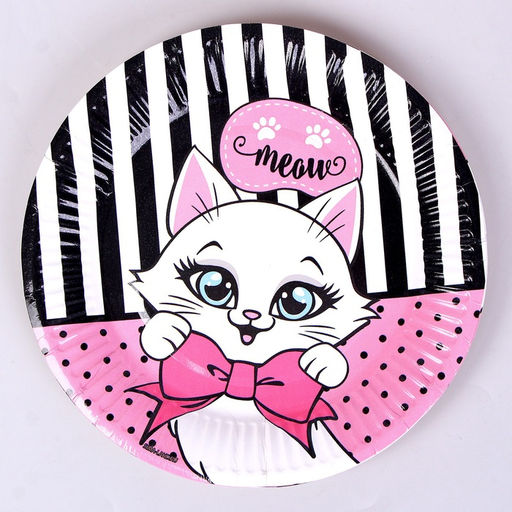 УЦЕНКА Набор бумажной посуды c масками «Кошечка», 6 тарелок, 6 стаканов, 6 масок