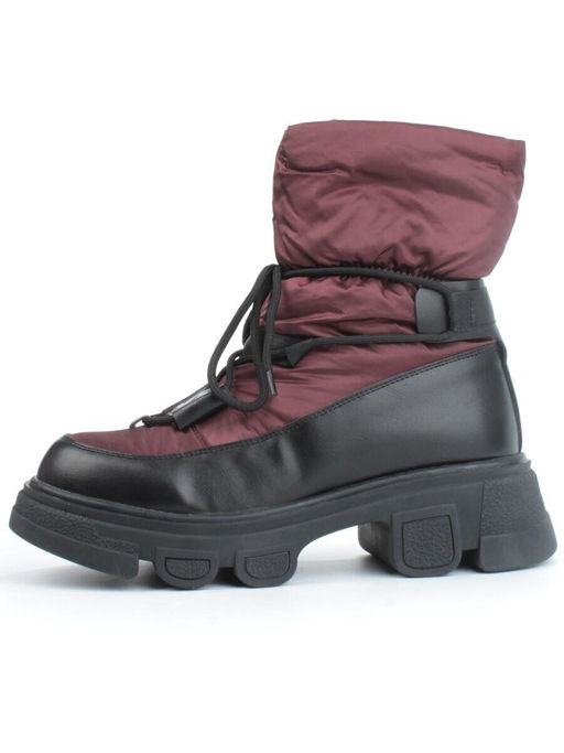 02-FAS98-2Z VINOUS/BLACK Дутики женские (искусственная кожа, плащевая ткань, шерсть)