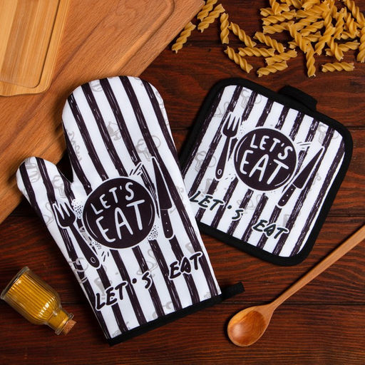 Кухонный набор Доляна «Eat» прихватка 17×17 см, варежка 25×16 см, 100% п/э