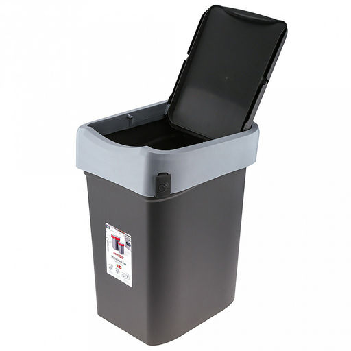 Ведро для мусора с плавающей крышкой пластмассовое Smart Bin 25л, 33,3х26,9х45,7см, с креплением для мусорных пакетов, серый, Econova (Россия) - Домашняя мода фото 2