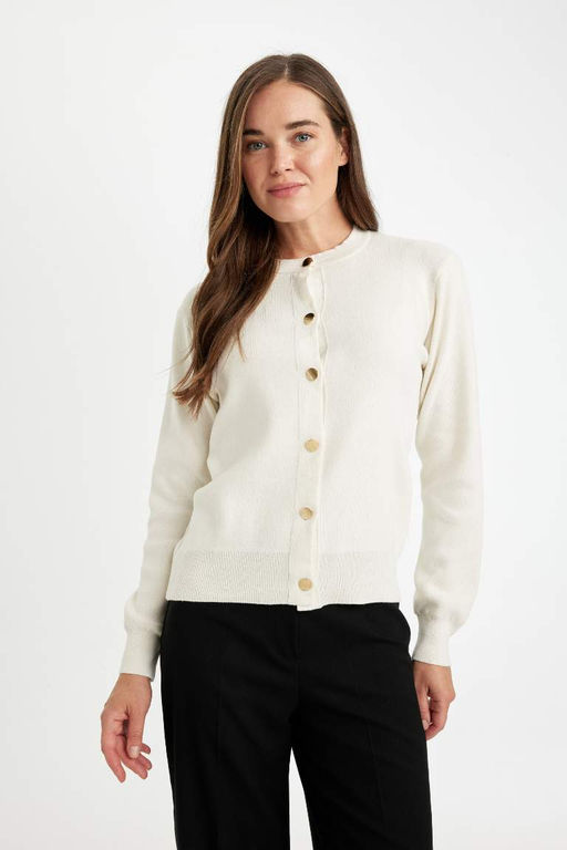 Кардиган стандартного кроя с круглым вырезом - Defacto фото 4