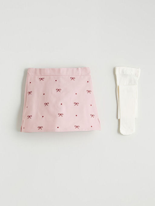 Fiyonk Nak??l? K?z ?ocuk ?ort Etek ve K?lotlu ?orap