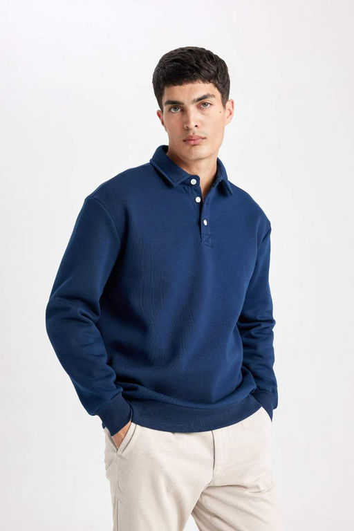 Толстовка комфортного кроя с воротником-поло - Defacto фото 4