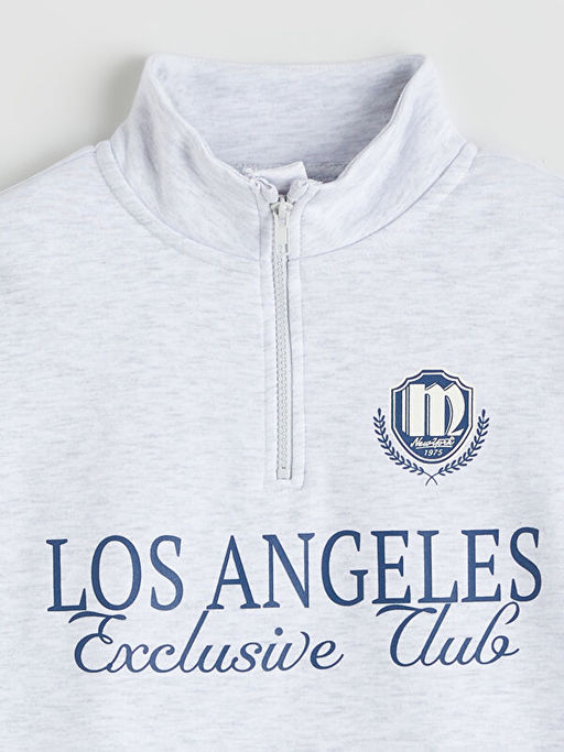 Dik Yaka Los Angeles Bask?l? Erkek ?ocuk Kal?n Sweatshirt