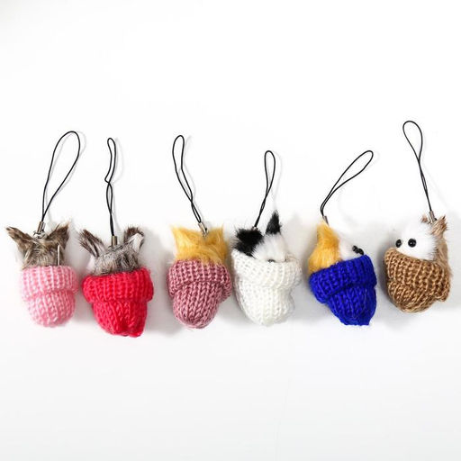 Цена за 12 шт. Брелок для ключей на подвеске Пушистик. Котик сидит в шапочке, на сумку, рюкзак, 5?3?3 см, МИКС - Simaland фото 4