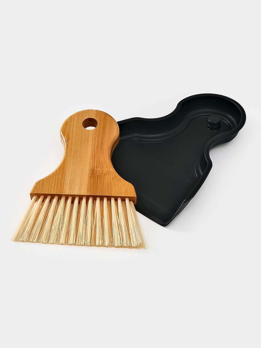 Щётка с совком Meli, бамбуковая ручка, 18×14 см, чёрная
