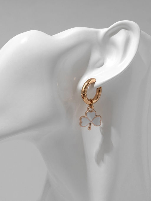 Серьги со съёмным элементом Трансформер клевер-сердце, цвет бело-бежевый в золоте