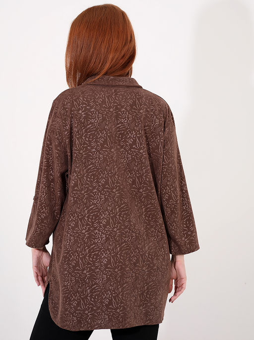 Женская рубашка из вельвета больших размеров - Almond фото 4