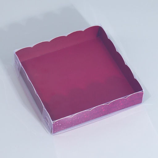 Цена за 5 шт. Коробка для печенья, кондитерская упаковка с PVC крышкой, «Бордовые звёдочки», 15 х 15 х 3 см