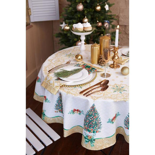 Скатерть новогодняя «Этель» Golden Christmas, d=150 +/- 3 см с ГМВО, 100% хлопок, саржа 190 г/м²